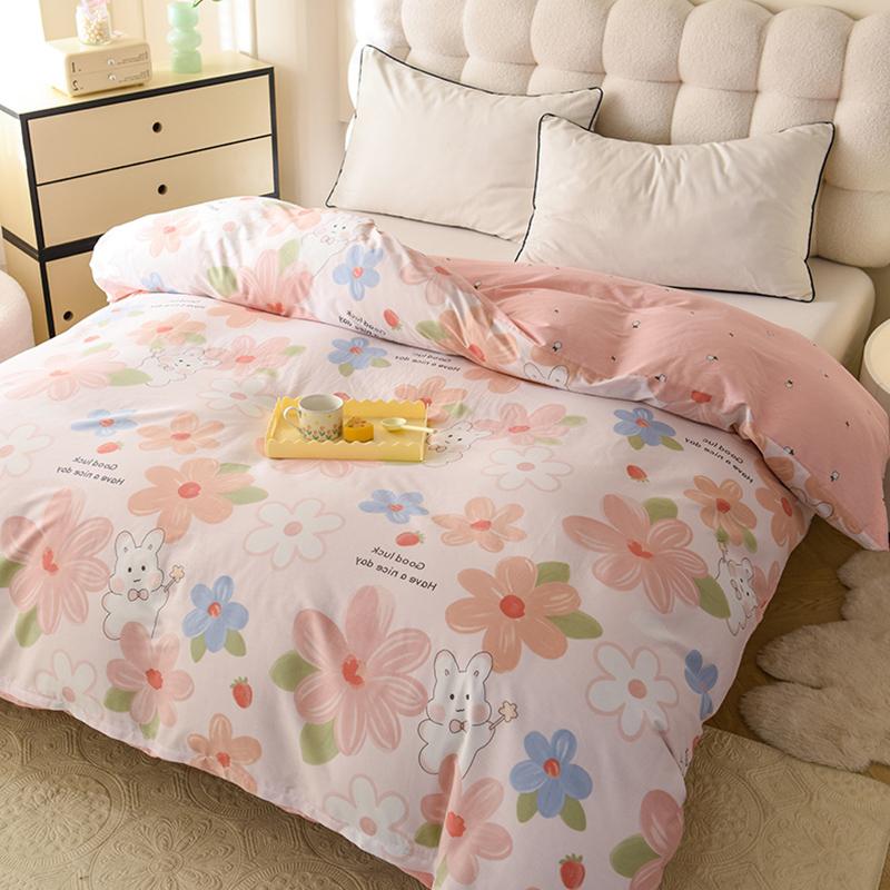 Yellow Tulip Duvet Cover 1Pcs Purple Flowers Pattern 100% Cotton Zipper Quilt Cover Skin-friendly Comfortable Queen Size Bedding