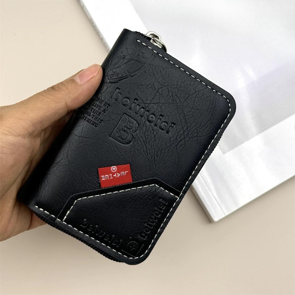 Retro Slim Men's Card Holder Pu Leather Men's Wallet Zipper RFID Retro Wallet Suitable For Both Men and Women