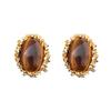 Silver Needle Oval Folded Tiger's Eye Earrings Maillard Vintage Court Style Earrings Light Luxury Premium Earrings Women