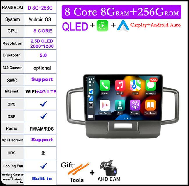 9 lnch For Honda Freed 1 2008-2016 Android 14 QLED/Screen Car Radio Multimedia Video Players CarPlay Carplay