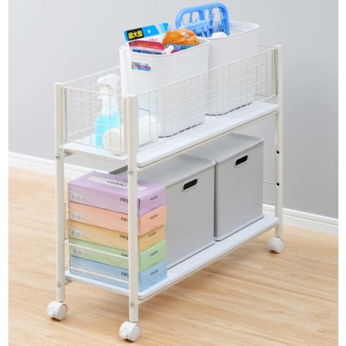 YAMAZEN (YAMAZEN) Closet Storage Rack, 25.5cm Wide X 77cm Deep X 64.5cm High, with Casters and Locking Stops, Removable Shelves, Assembly Required, Wh