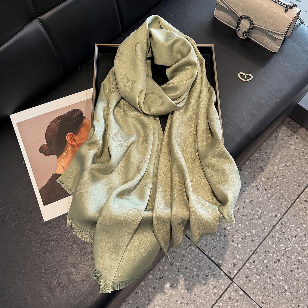 Summer Pentagram Imitation Silk Sunscreen Silk Scarf Printed Beach Towel Shawl Travel Women'S Tencel Cotton Scarf