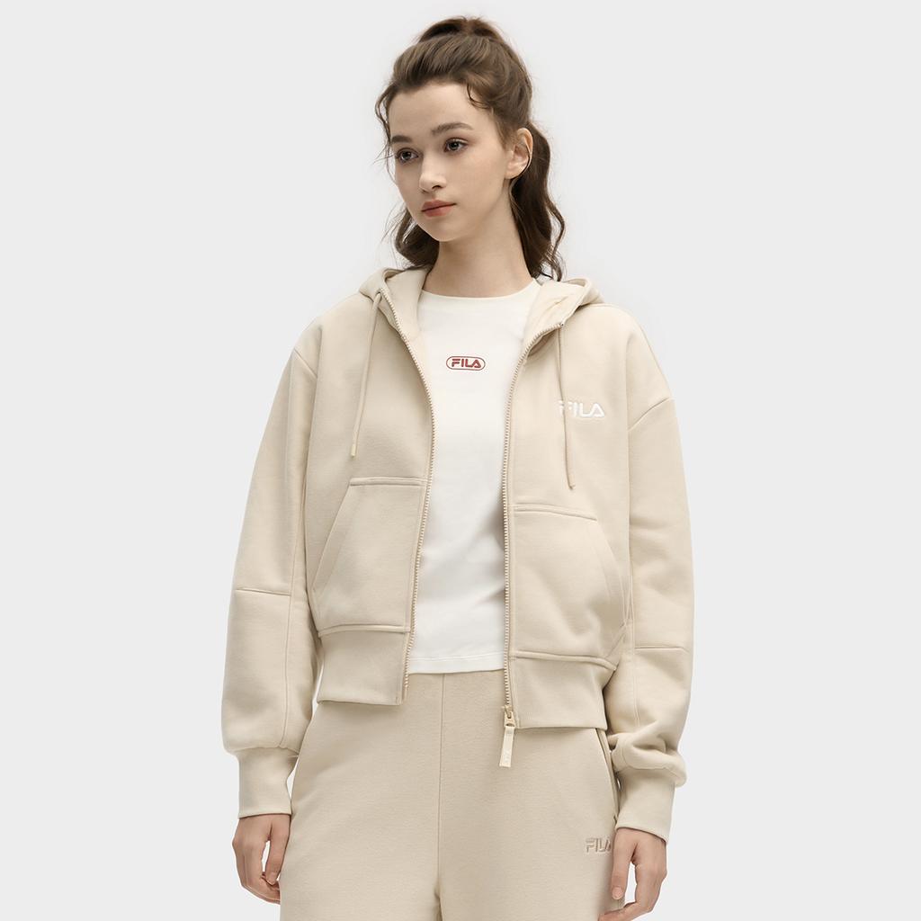 Fila Original Klassisch Einfach Mode Lässig Winter Fleece Bequem Warm Feuchtigkeitsableitend Thermisch Hoodie Pullover Damen Pullover Aprikose F11W549501FBG
