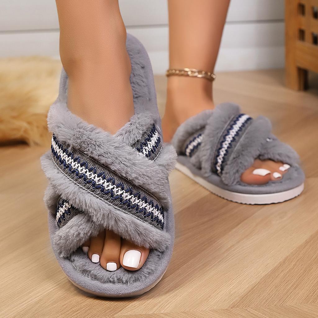 Ev Terlikleri, Rahat ve Sıcak Açık Burunlu Yumuşak Peluş Ayakkabılar, Düz Renk İç Mekan Zemin Terlikleri