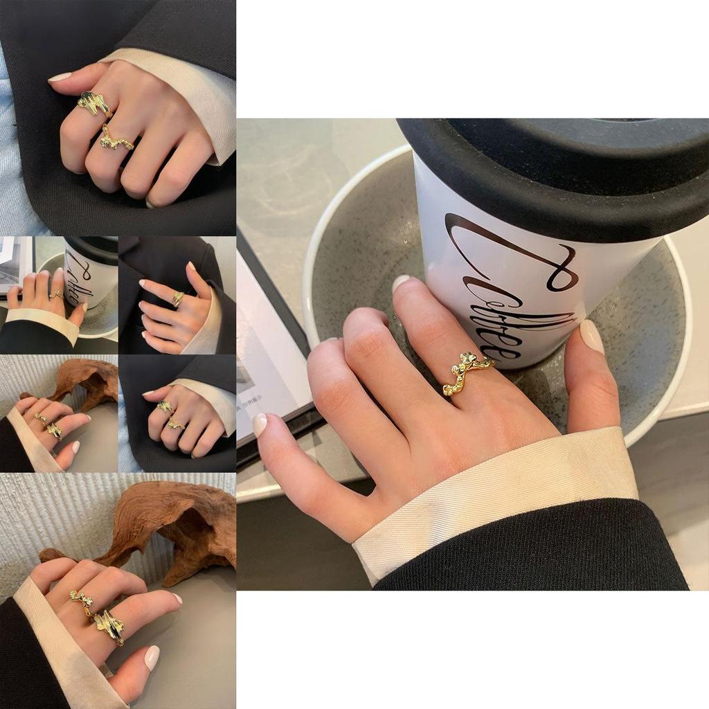 Elegant Korean Style S925 Open Adjustable Ring For Women With Unique Geometric Design