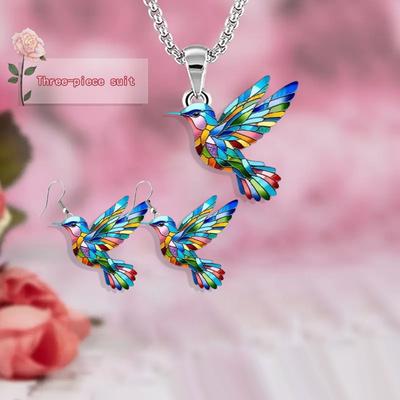 3pcs/set Hummingbird Earrings Necklace Set Suitable for Mother's Day Valentine's Day Gift Set
