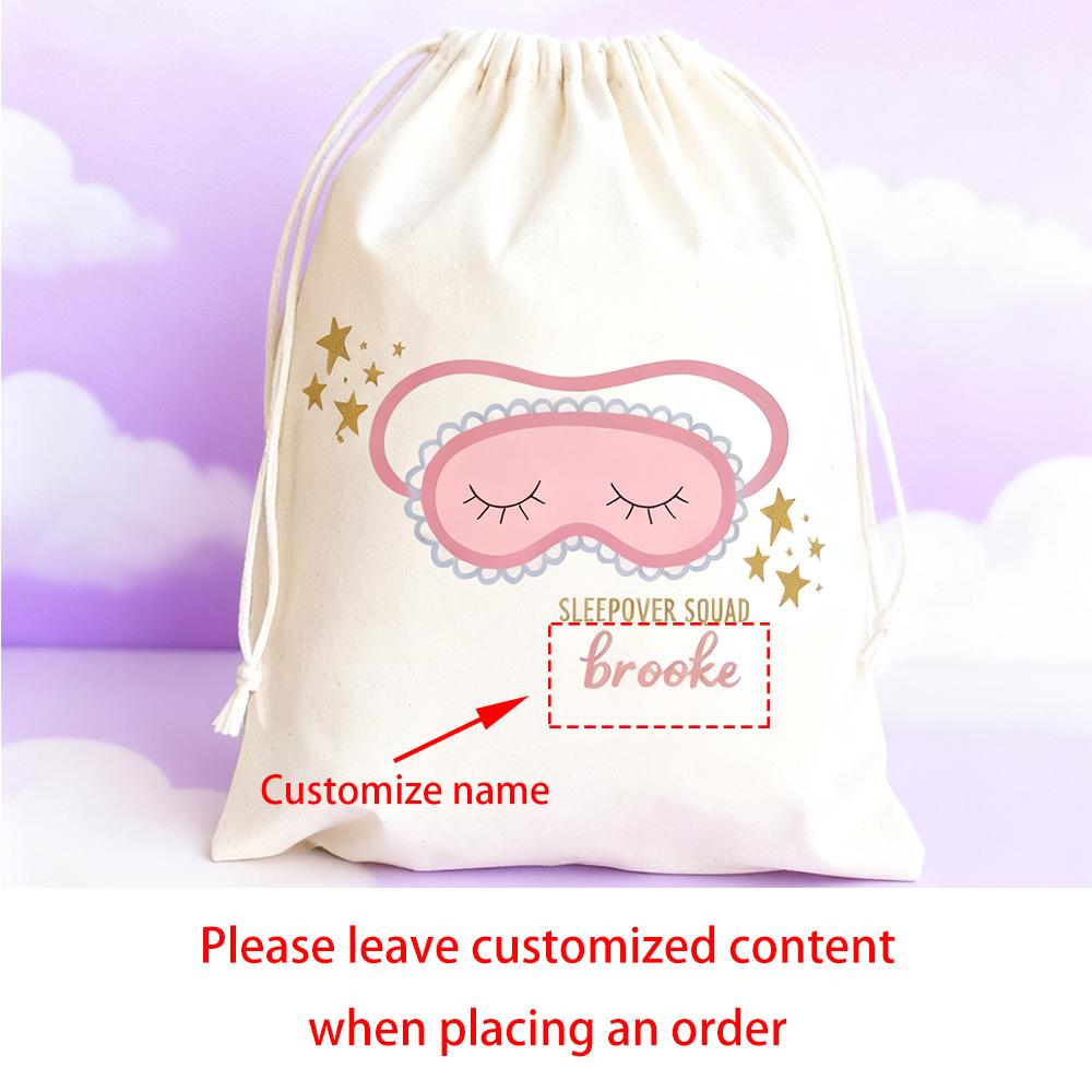 

Custom 4Pcs Sleepover Birthday Party Favor Bags Sleepover Squad Party Drawstring Goodie Bag Spa Birthday Favors Baby Shower Gift 4pcs 13X18cm
