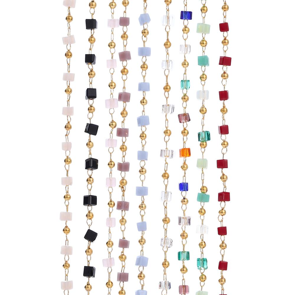 1Meter Colorful Cube Stone with Copper Beads Chains Necklace Chain for DIY Anklet Bracelets Handmade Jewelry Making Accessories