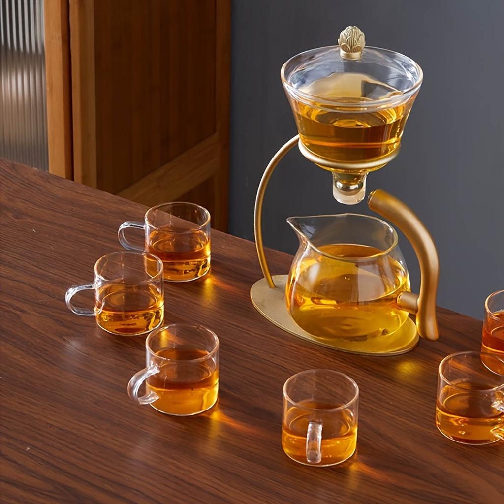 Lazy Kung Fu Glas Tee-Set Halbautomatisch Tropfend Mit Sieb Glas Teekanne Verbrühschutz Magnetischer Schalter Teekanne Teetasse Glaswaren