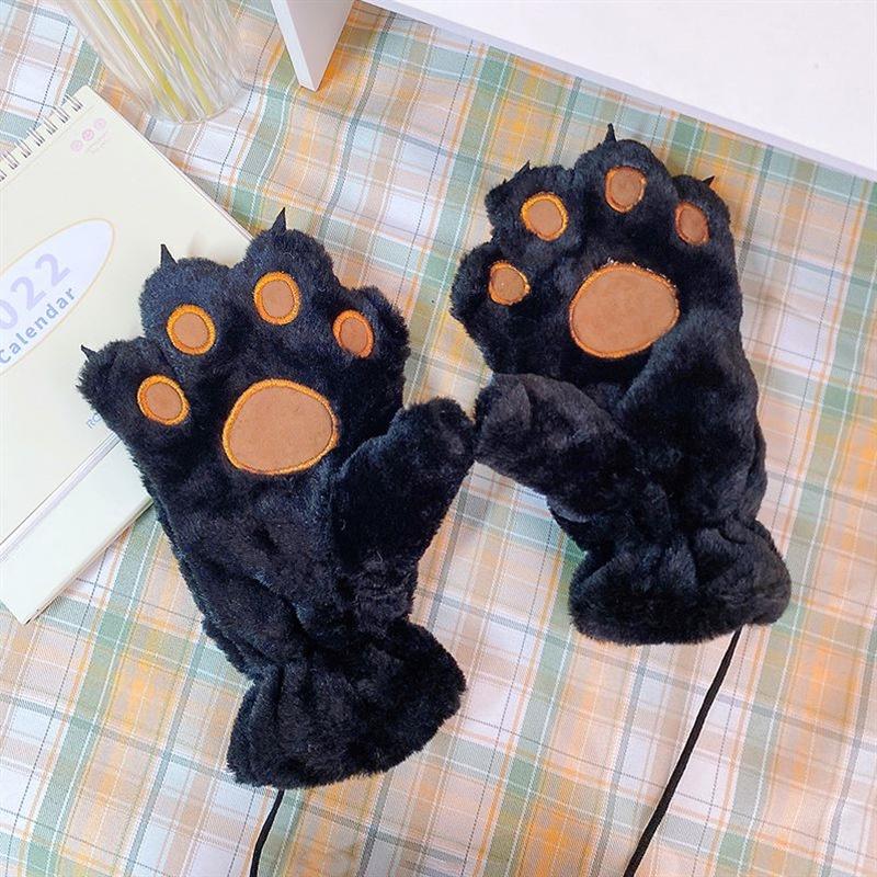 Women Gloves Bear Palm Paw Animals Plushclaw Glove Winter Fluffy Cat Paw Full Finger Gloves Keep Warm Lovely Soft Furry Mittens