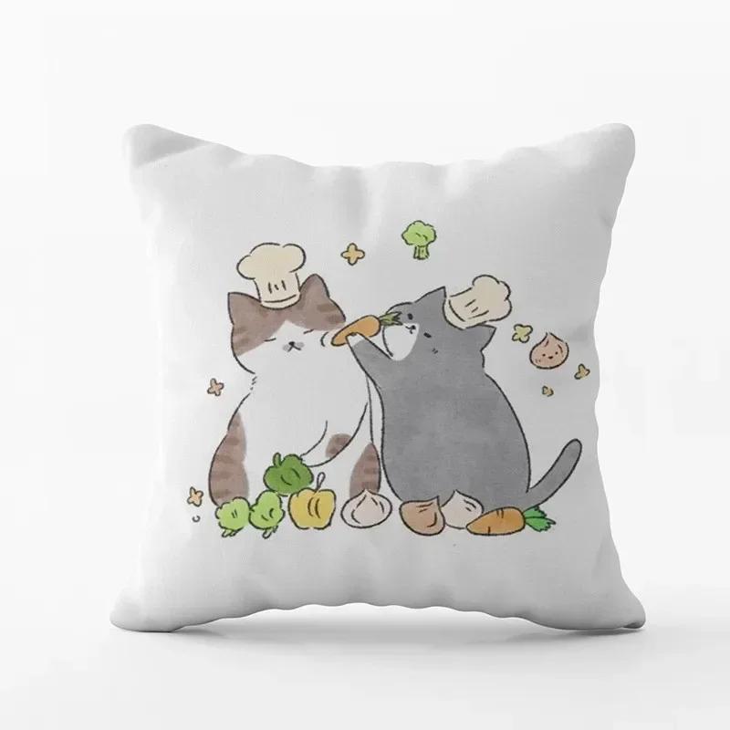 Cartoon Cute Cat Pillowcase Modern Simple Design Home Decorative Cushion Cover For Sofa Car Backrest Square Pillow Covers