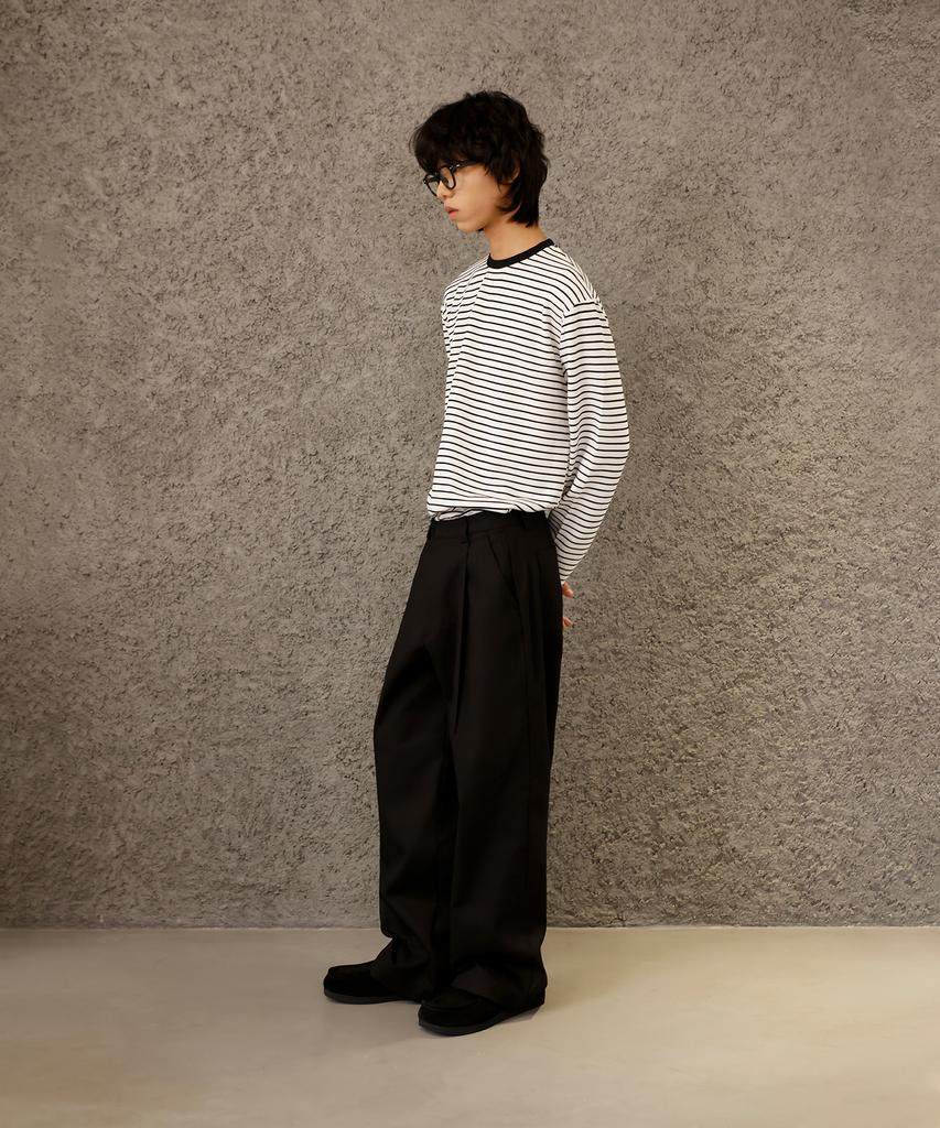 SIGNATURE One-Pleat Wide Cotton Pants [Black]