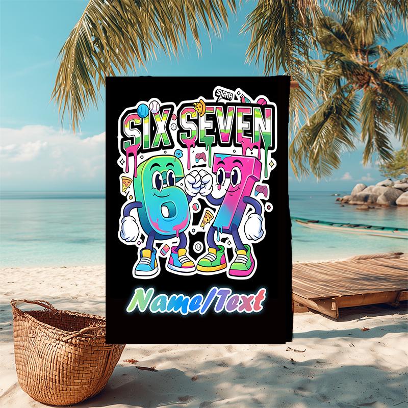 1PC Custom Name "Six Seven Fun Characters" Beach Towel Highly Absorbent And Sand-Resistant Towel for Swimming, Pool, Yoga, And Travel Lightweight