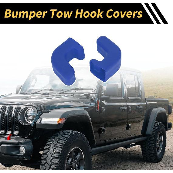 Car Bumper Tow Hook Covers for Jeep Wrangler JK JL Gladiator TJ 2007-2023 Tow Cover Cap Rubber Blue 2pcs