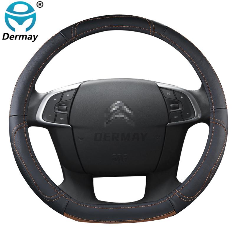 

Чехол на руль из натуральной кожи для Citroen C4, прочный нескользящий чехол из натуральной воловьей кожи Cubre Volante, автоаксессуары коричневый