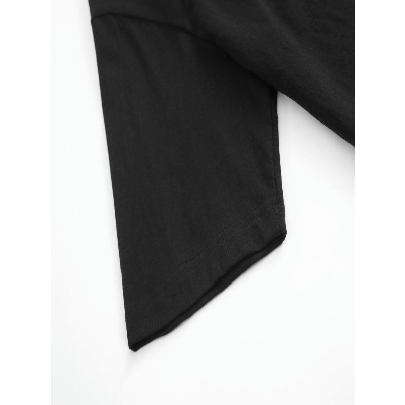 European Size T-Shirt - Bold Black Crew Neck Tee Featuring White Text and Red Cross Design Statement Shirt | Perfect Casual Wear