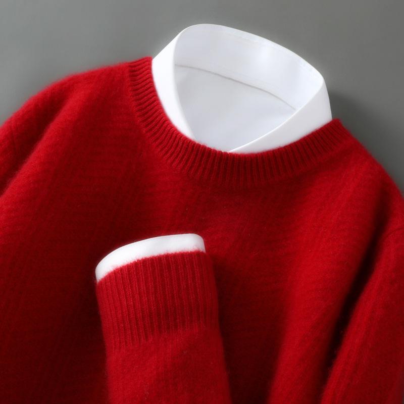 2025 Men s Red Wool Round Neck Sweater: Thick, Loose, Casual Business Knit XXL