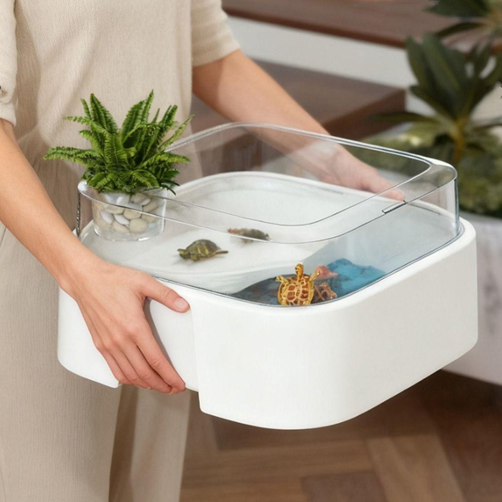 Large Capacity Transparent Turtle Tank Anti Escape Full View Turtle Aquarium Plastic with Sun Platform Breeding Box