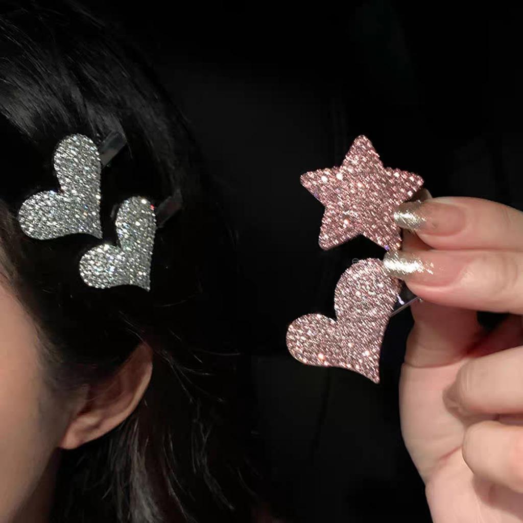 2pc Fahion Alloy Shining Crystal Pink White Heart Star Hairpin Hair Side Clips for Girls Women Wedding Korean Hair Accessories