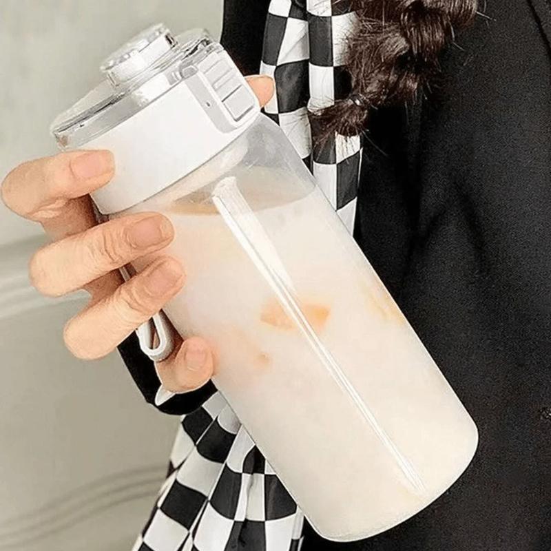 1pcs Portable Water Cup Sports Fitness Large Capacity Plastic Cup Transparent Cup Outdoor Travel Office Essential Water Bottle