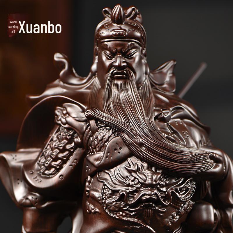 Ebony Guan Gong Solid Wood Statue - Pure Wood Guan Yu Guan Erye Buddha Ornament, Ideal Opening Gift.