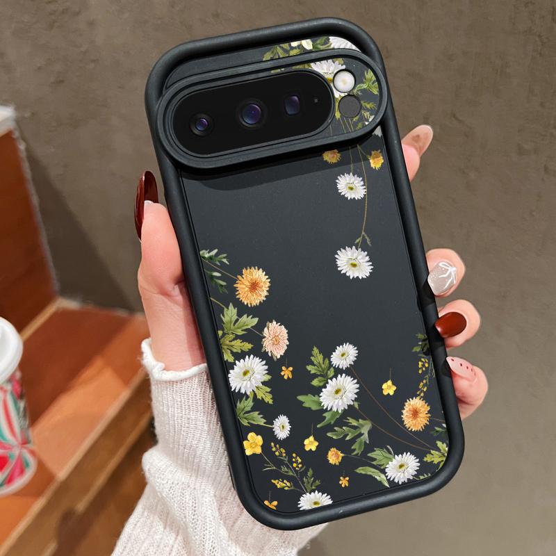 Simple Floral Print TPU Soft Solid Color Phone Case For Google Pixel 9 Pro XL 8 Pro 8A Lens Protection Shockproof Matte Bumper Cover