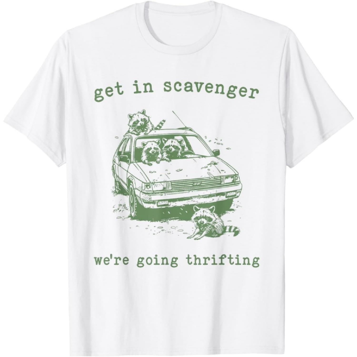 SHAAMOU Get in Scavenger We are Going Thrifting Retro Raccoon Meme T-Shirt (White, X-Large) XXXXXL белый