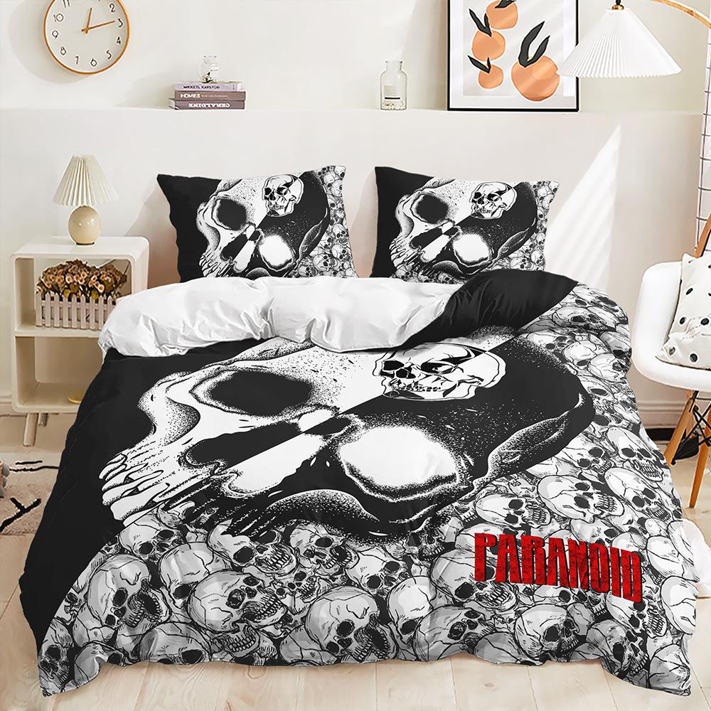 Three-Piece Quilt Cover Gothic Skull Kit Digital Printing Bedding