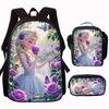 Zaino Scolastico Principessa Set da 3 Pezzi Grande Capacità Impermeabile Borsa a Spalla Astuccio Borsa a Tracolla per Bambini