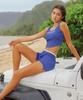 Kolallikeu Deep Slit Tankini Top Bikini Navy