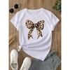 Summer New 90s Leopard Print Bow Short Sleeve Print Clothing Women's T-Shirt Harajuku Graphic Clothing Women's Top Tee