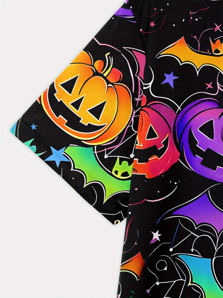 3D Print Pumpkin Bat T-Shirt, Stylish and Cool Short Sleeves, Casual Wear, Summer Kids' Clothing, Suitable for T-Shirt