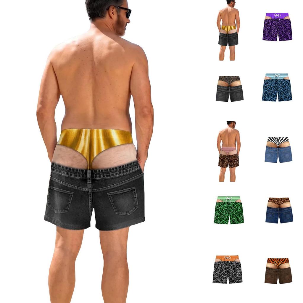 Men's Fun Print Waist Swim Trunks and Beach Shorts with Elastic Waistband