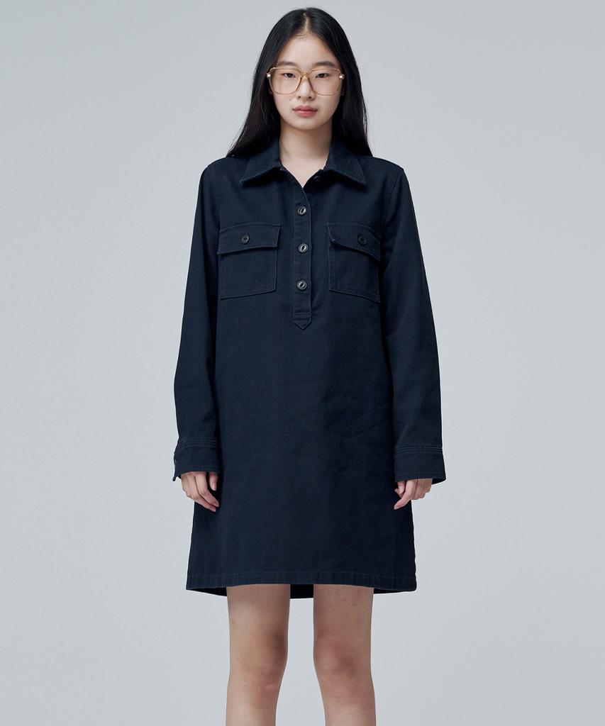 MALOUPE 7102 Collared Denim Dress (Navy)