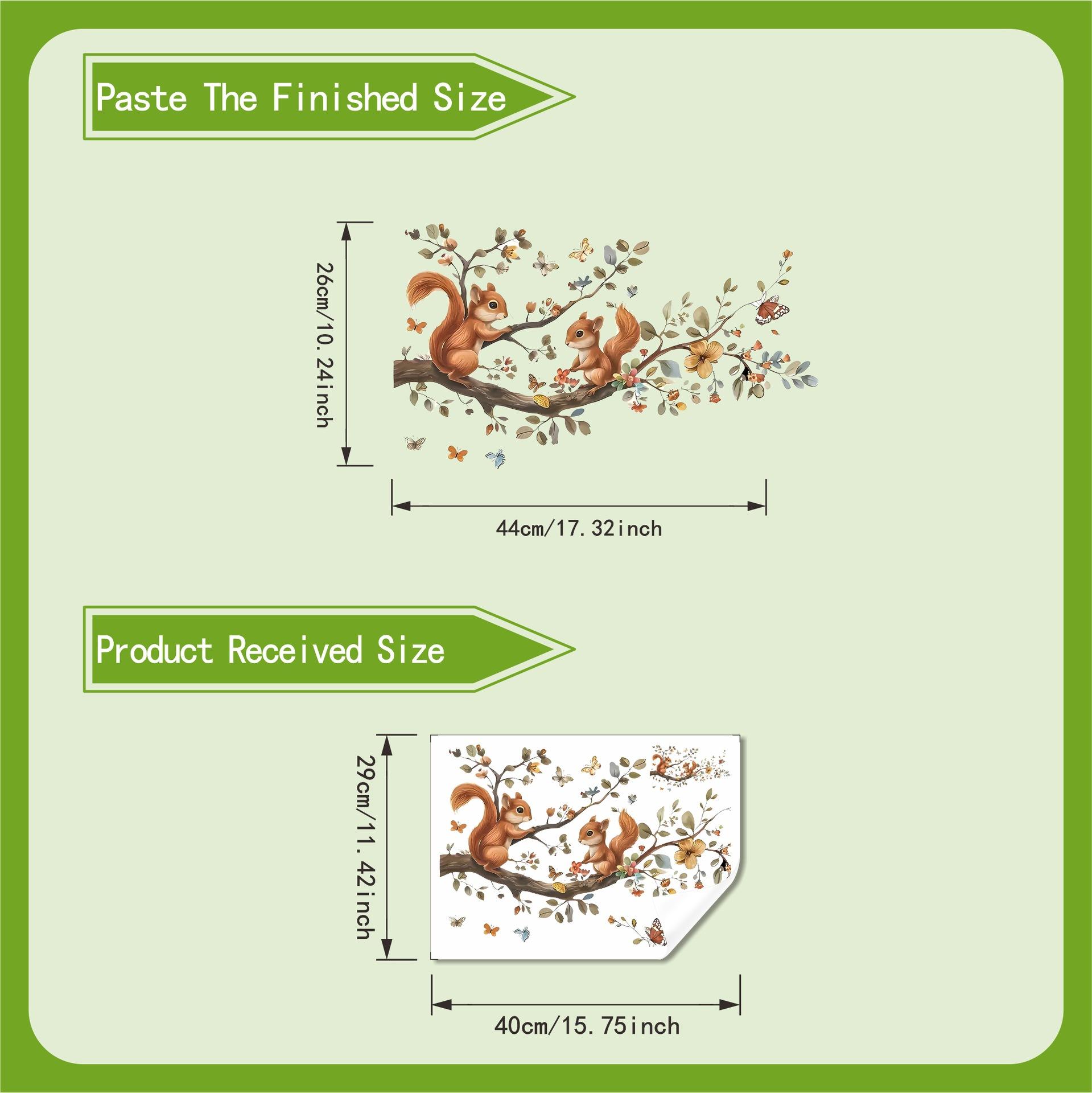 

Watercolor Squirrel On Branch With Bird And Flower Wall Sticker Self Adhesive Waterproof Kids Room Decor 29x40cm разноцветный