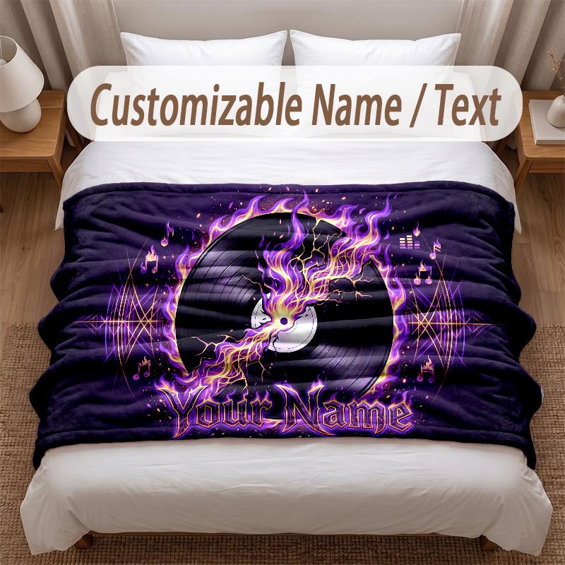 Music General Theme Soft Blanket Personalized Custom Name Text Print Warm Blanket Home Sofa Bedroom Decor