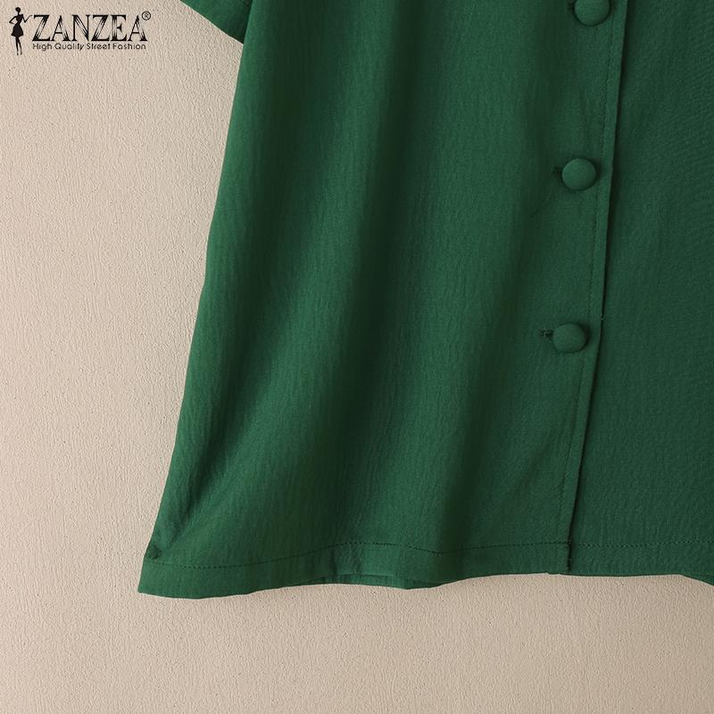 ZANZEA Women Casual Square Collar Summer Short Sleeve Blouse