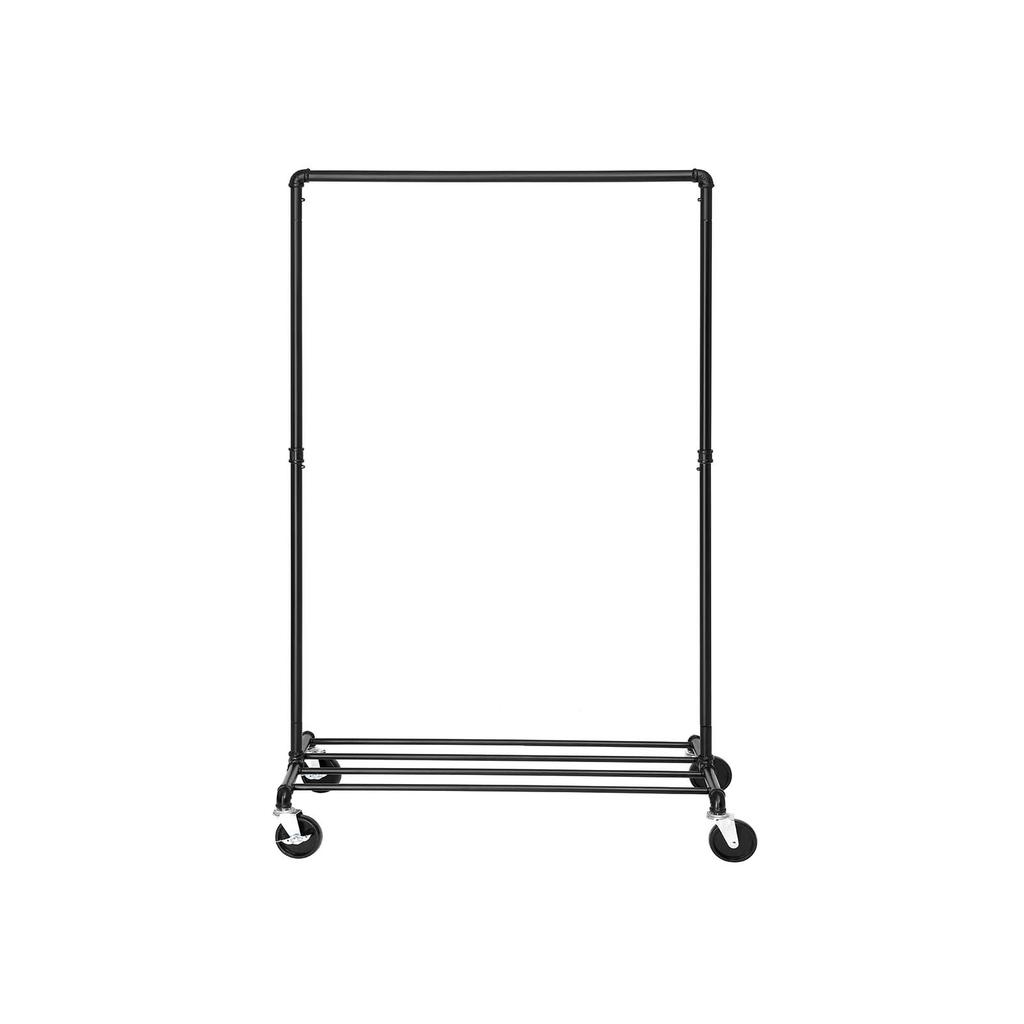 SONGMICS Heavy Duty Metal Clothes Rack on Wheels, Holds 90 kg, Industrial Design, Coat Stand with 1 Clothes Rail and Shelf, for Bedroom Laundry Room