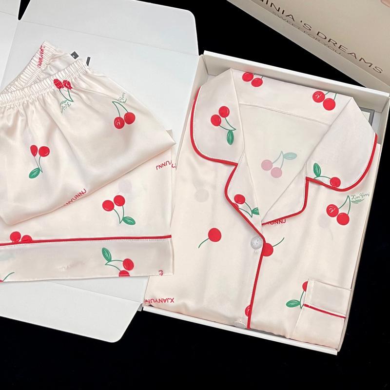 

Весенне-летняя высококачественная пижама с английской вишней, женская, с короткими рукавами и шортами, милая домашняя одежда для девочек 2XL