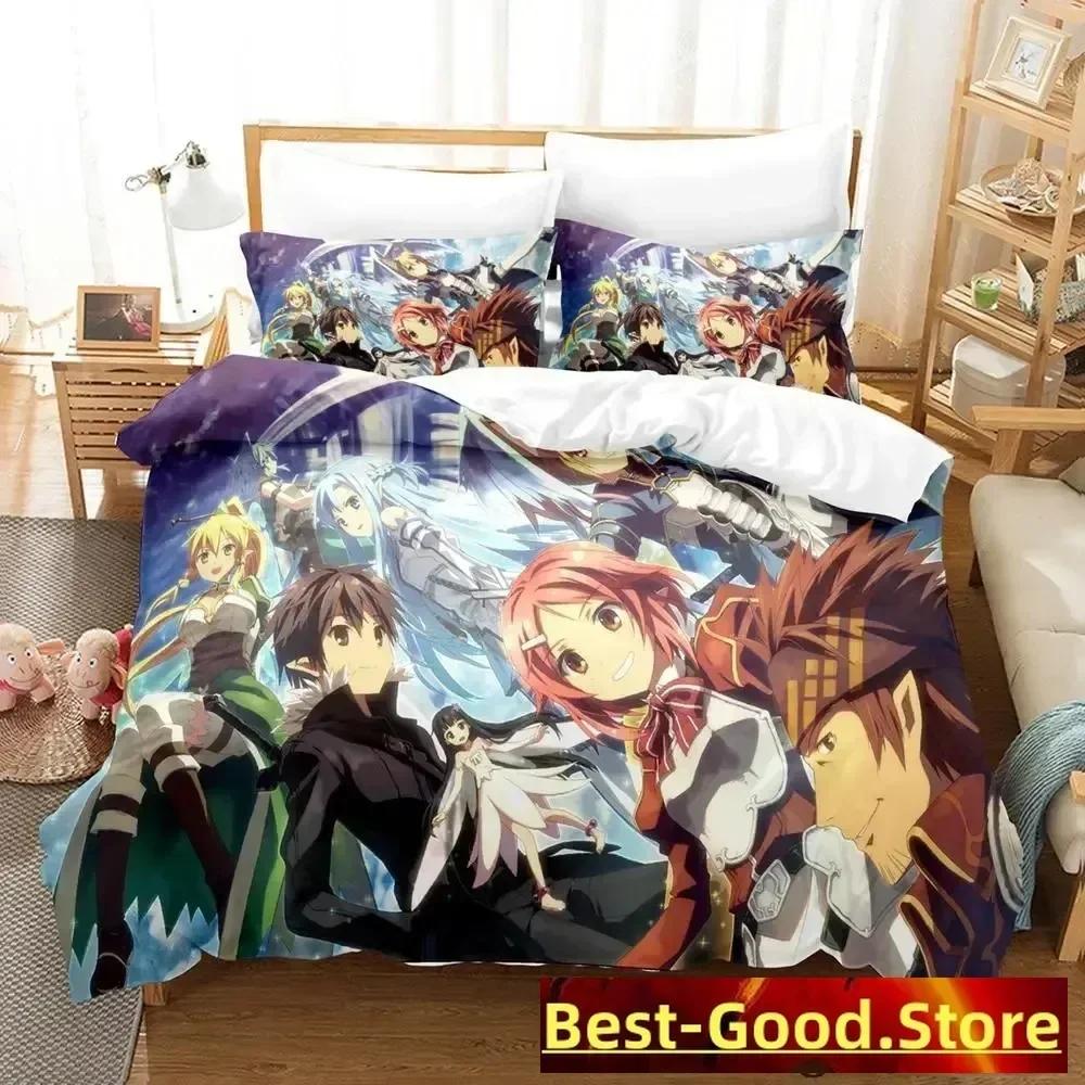 Sword Art Online Ii Bedding Set Cartoon Anime Three-Piece Set Adult Kid Bedroom Duvetcover Sets 3D Kawaii Roupas De Cama