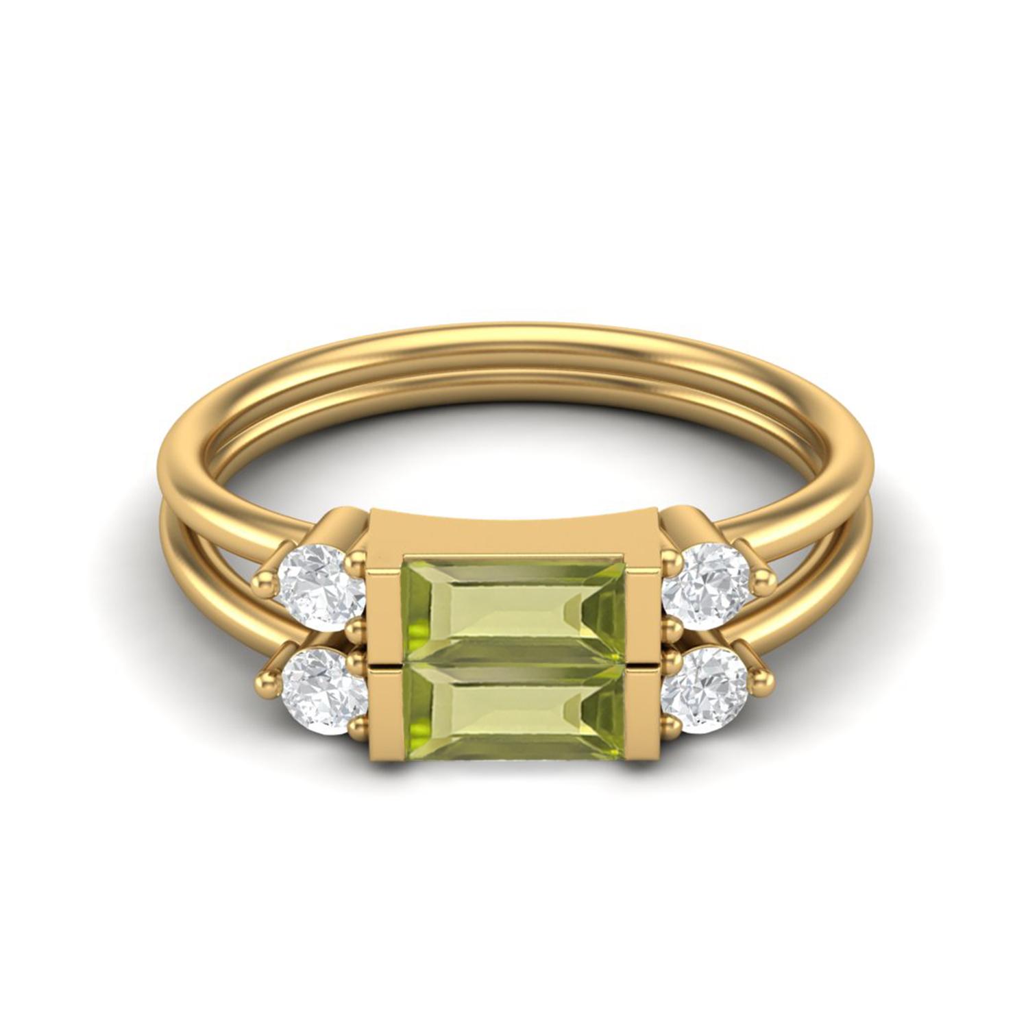 

1.52 Ctw Baguette Peridot 925 Sterling Silver Gold Vermeil Dual Spilt Shank Women Wedding Ring 6 жовтий