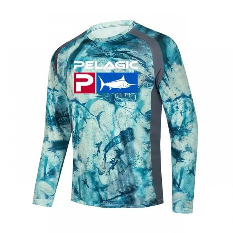 Mens Quick-Dry UV Protection Fishing Shirt Long Sleeve Outdoor Performance Top Summer Sports