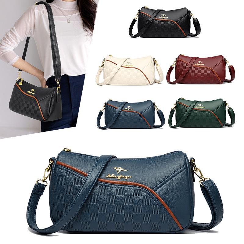 Single Shoulder Messenger Bag Women's Stitching Contrast Color Women's Bag Middle-aged Lady Bag Light Bag