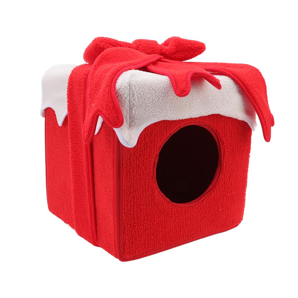 Christmas Cat Bed Christmas Box Style Soft Comfortable Lint Vivid Colors Christmas Cat Tent for Cat