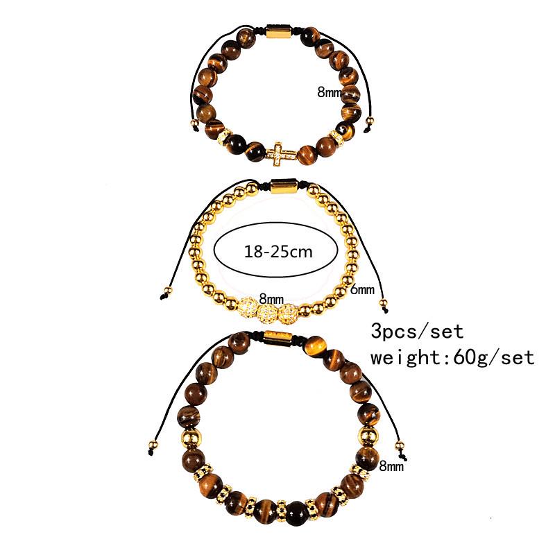European Punk Zirconia & Tiger Eye Woven Bracelet Set for Couples