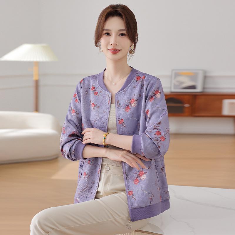 

2026 Women s Spring & Autumn Lapel Jacket - Stylish Loose Fit for Middle-Aged & Elderly 2XL (105-120 lbs) фиолетовый