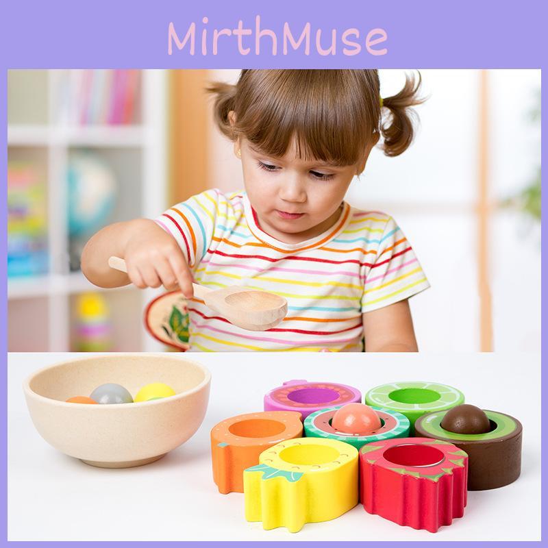 Montessori Wooden Sorting Cups Baby Brain Training Toy With Fruit Color Matching