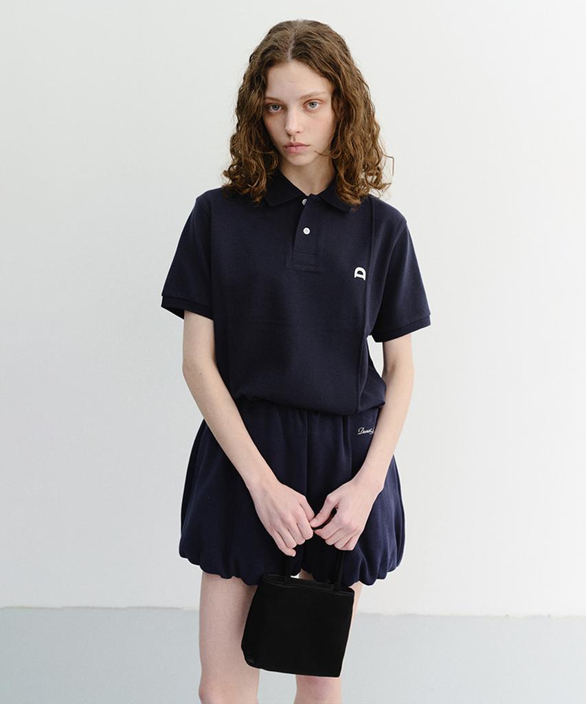 Deonseuteu Unisex Leather Logo Polo Shirt_Udts6B122_Navy