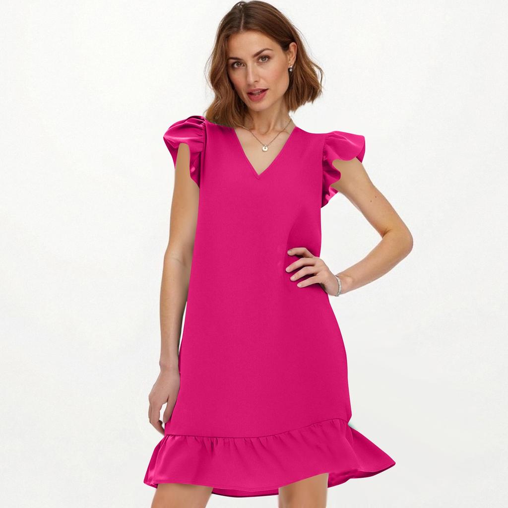 Short Sleeve Boho Dress For Women Casual Loose Fit Summer Sundress Floral Print Dress With Pockets