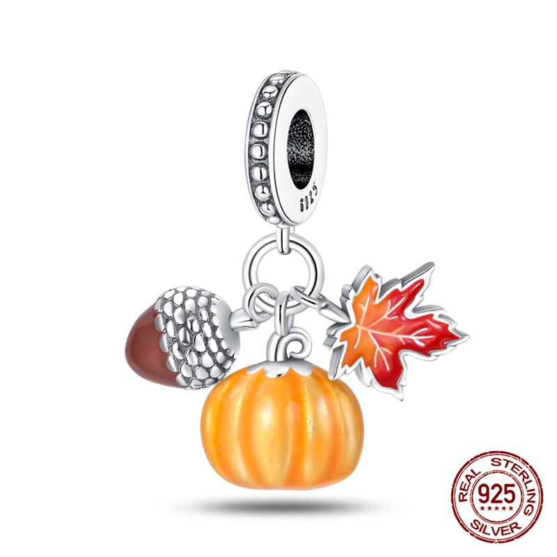 Original Kupfer Herbst-Ahornblatt Kiefernzapfen Perlenkürbis Auto Anhänger Passend für Armband DIY Schmuckherstellung Geschenk für Frauen
